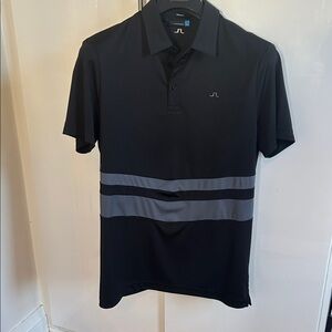 J.Lindeberg Men's Polo Shirt in Black with Gray Stripes